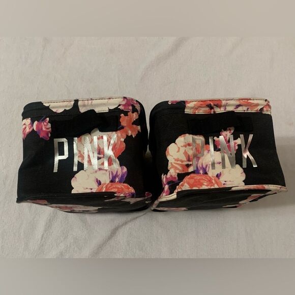 PINK VS HTF VINTAGE BLACK FLORAL STORAGE BIN TRUNK SET OF 2 - Picture 4 of 9